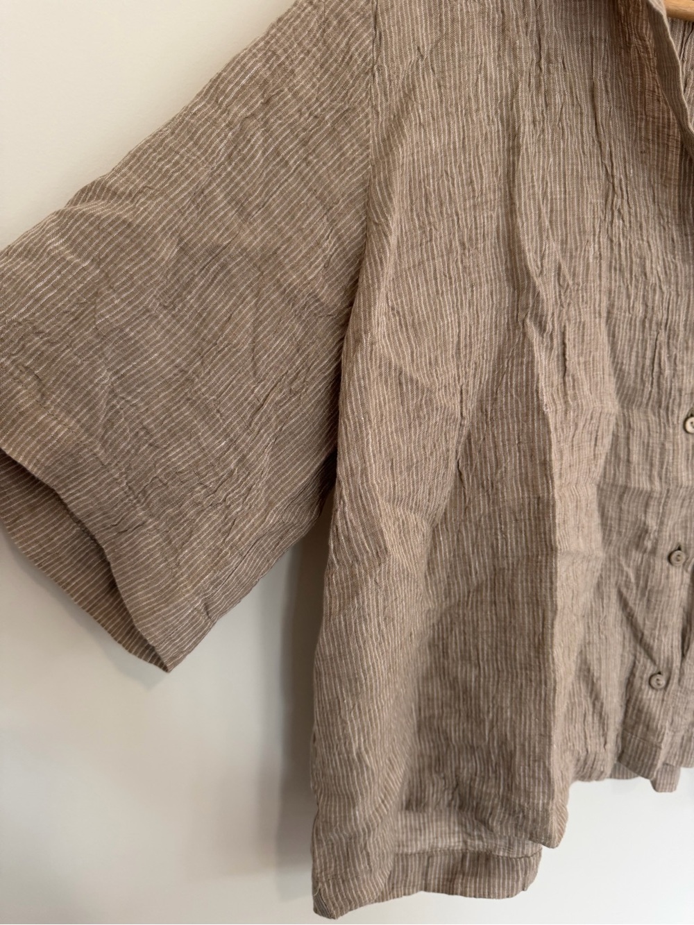 Eileen Fisher Beige-Taupe Linen Button-Front Shirt - Picture 5 of 6